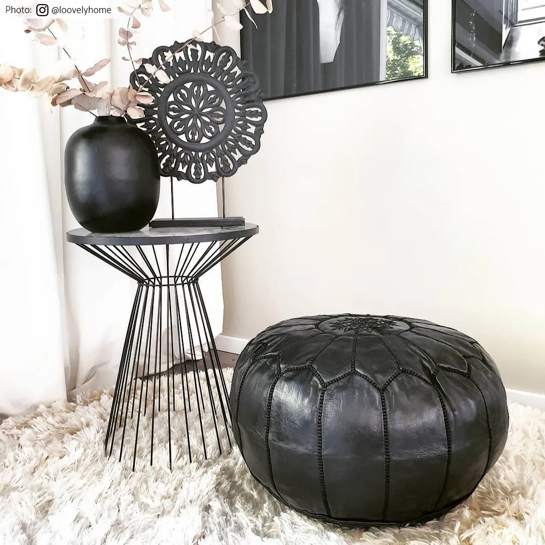Pouf - Cuir marocain (noir)