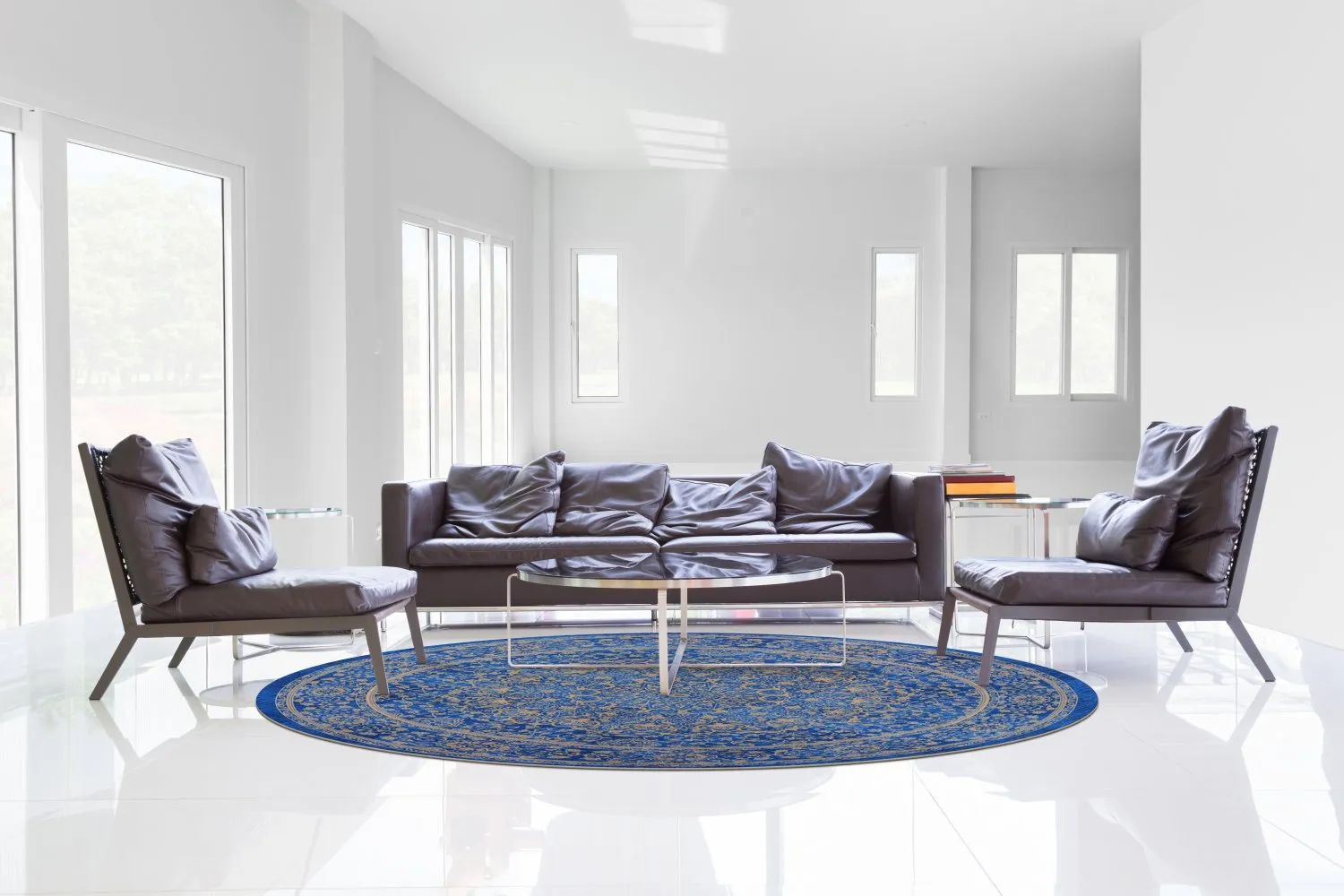 Tapis rond - Vinadio (bleu/doré)