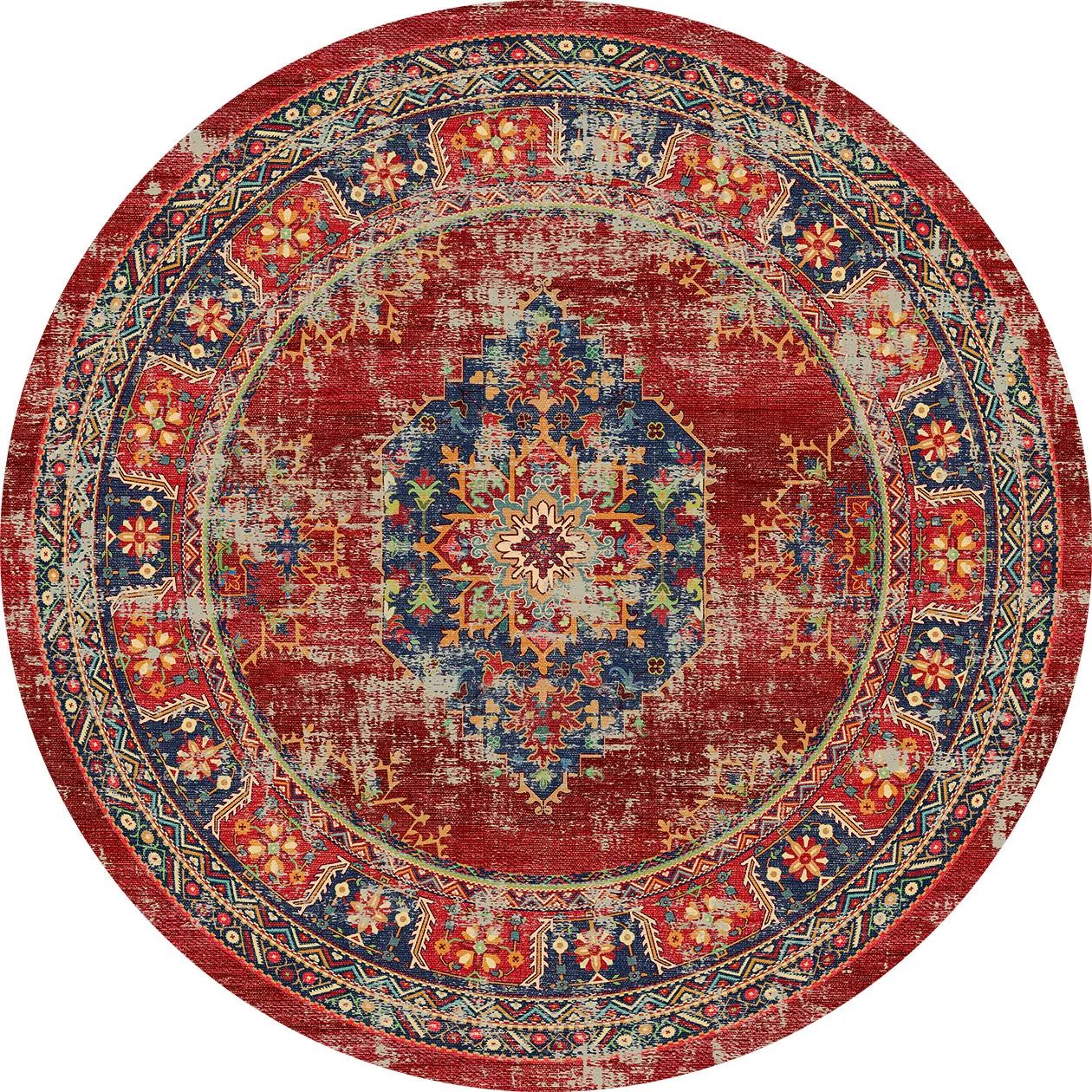 Tapis rond - Soussi (rouge/multicolore)