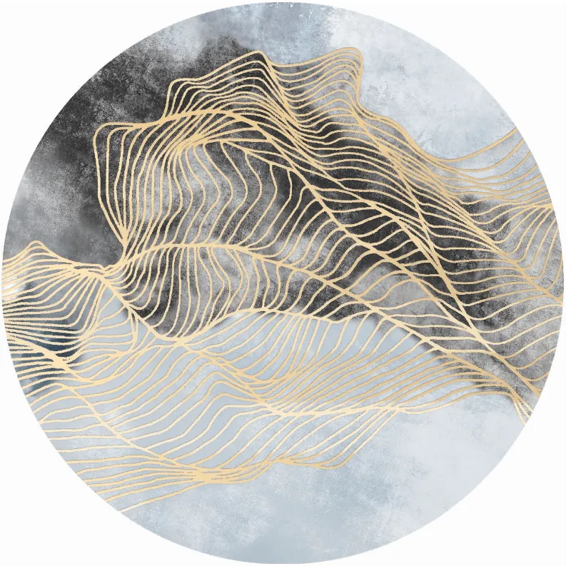 Tapis rond - Ekual (bleu/gris/doré)