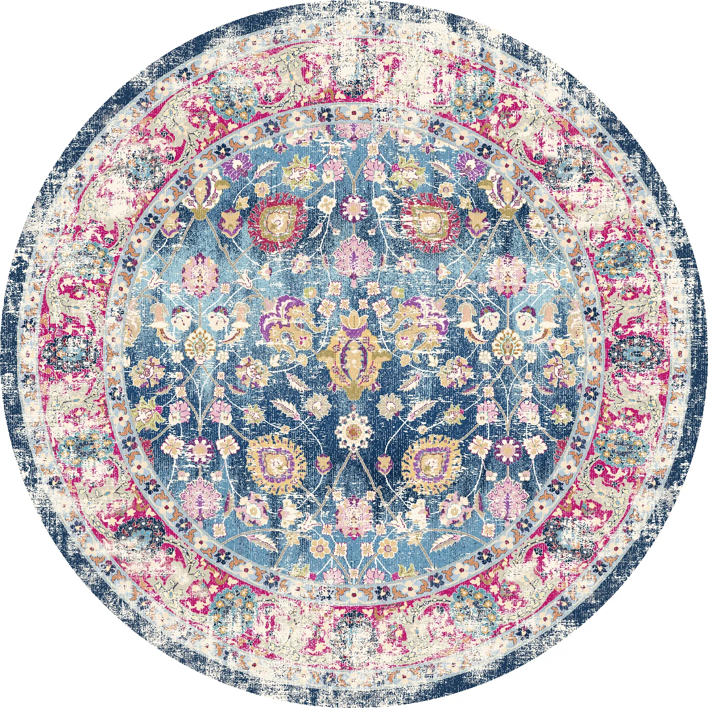 Tapis rond - Bouhjar (bleu/rose/multicolore)