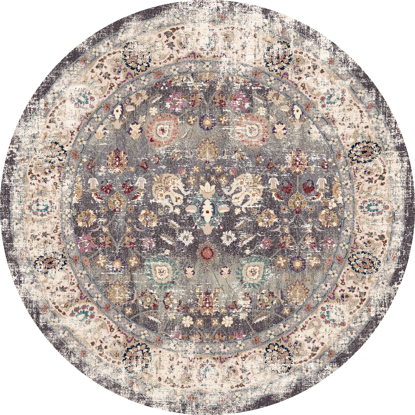 Tapis rond - Bouhjar (gris/multicolore)