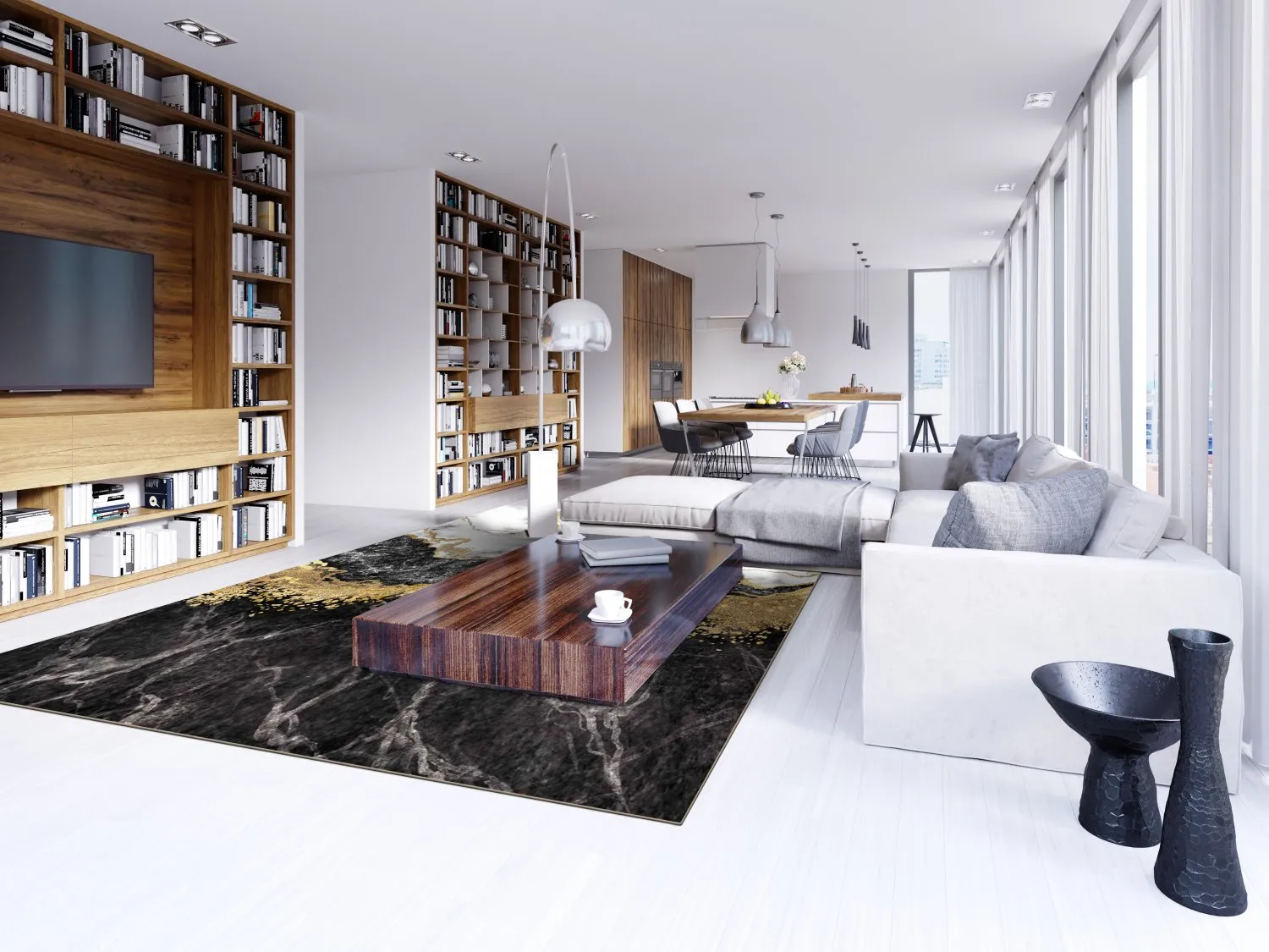 Tapis Wilton - Padova (noir/blanc/doré)