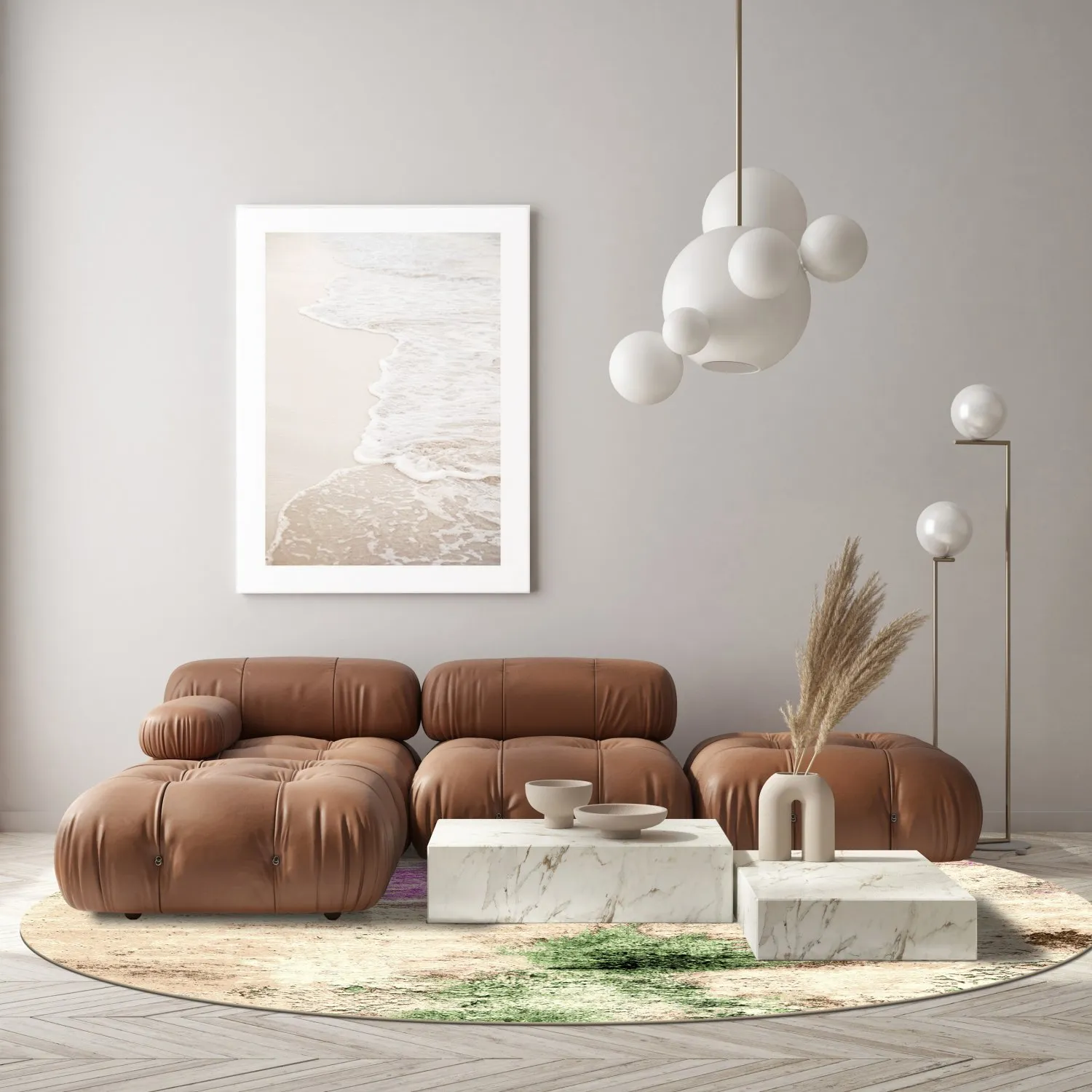 Tapis rond - Dimos (beige/multicolore)