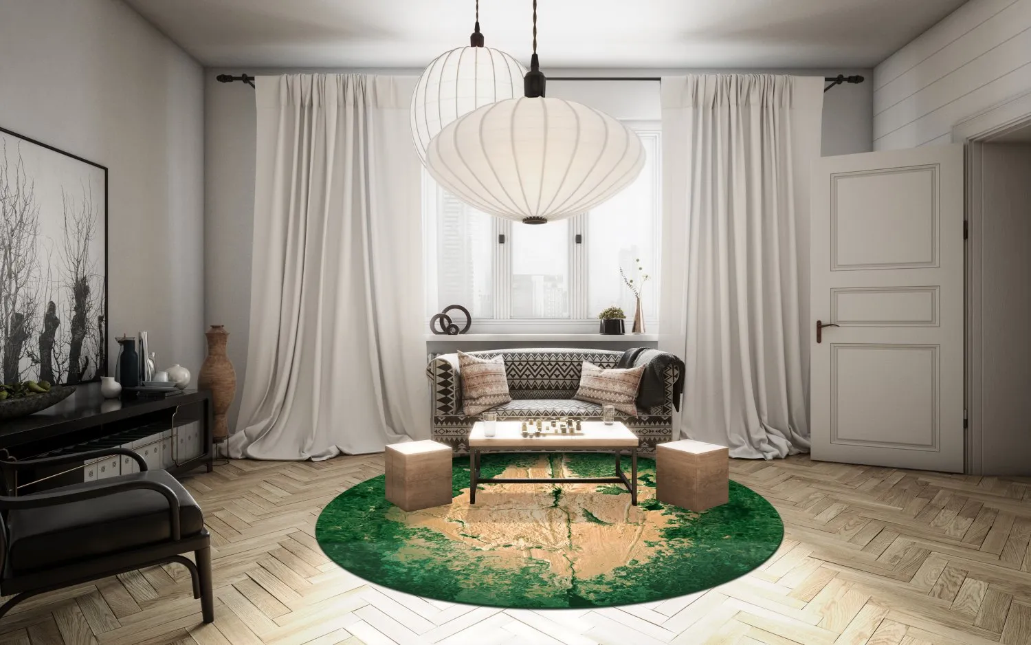 Tapis rond - Positano (beige/vert)