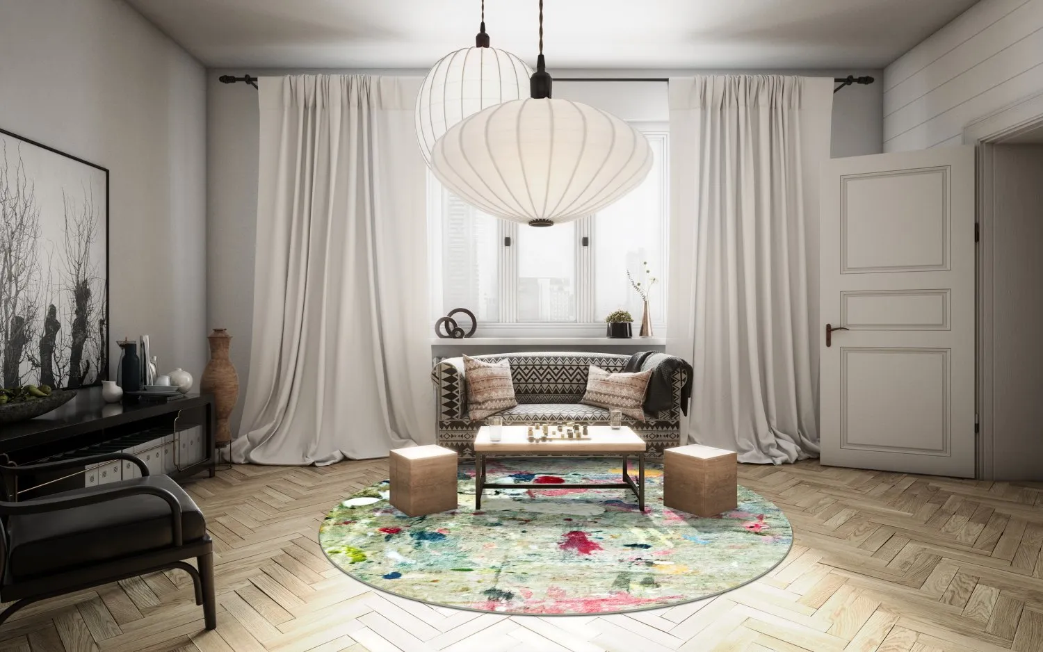 Tapis rond - Satriano (gris/multicolore)