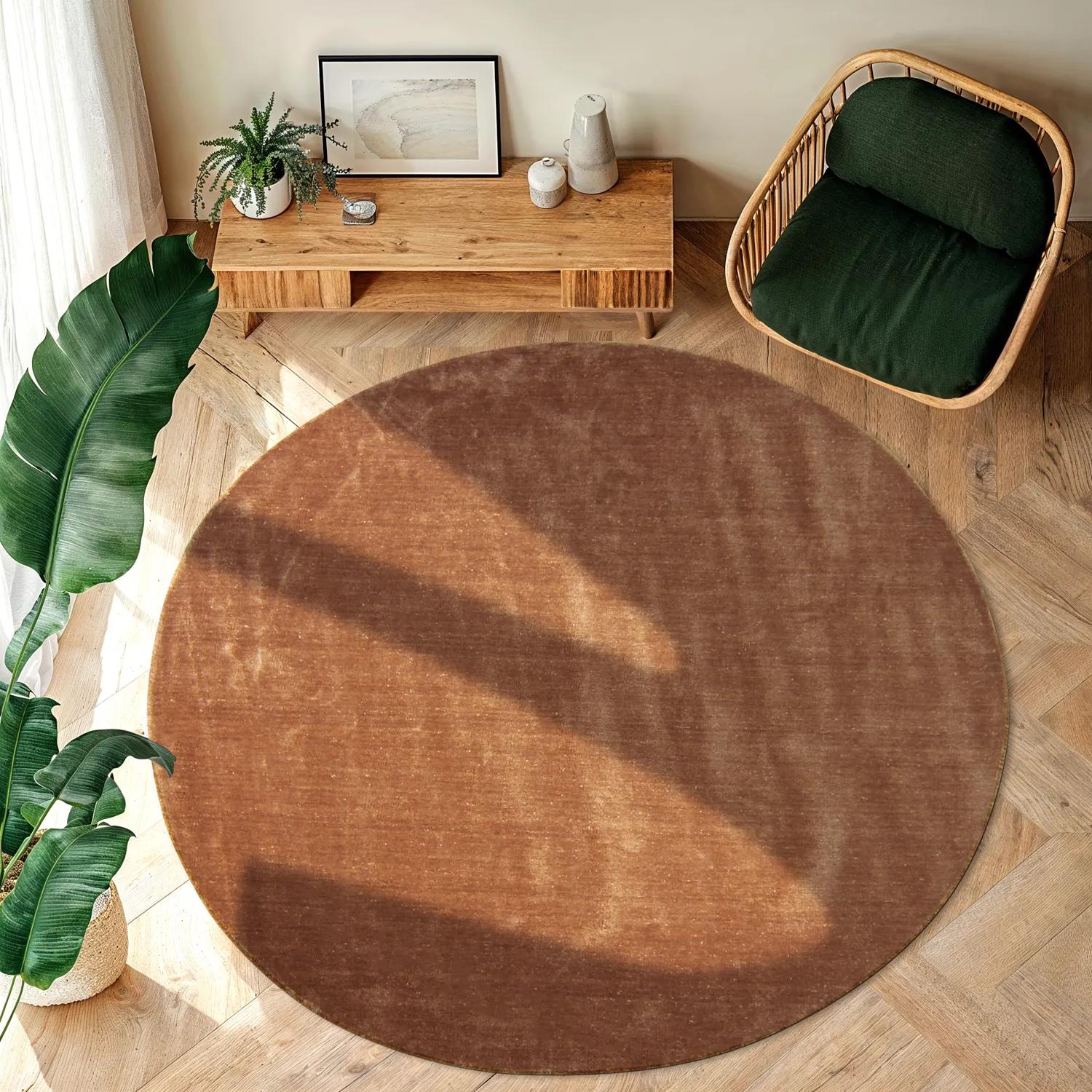 Tapis rond - PET recyclé avec aspect viscose (marron)