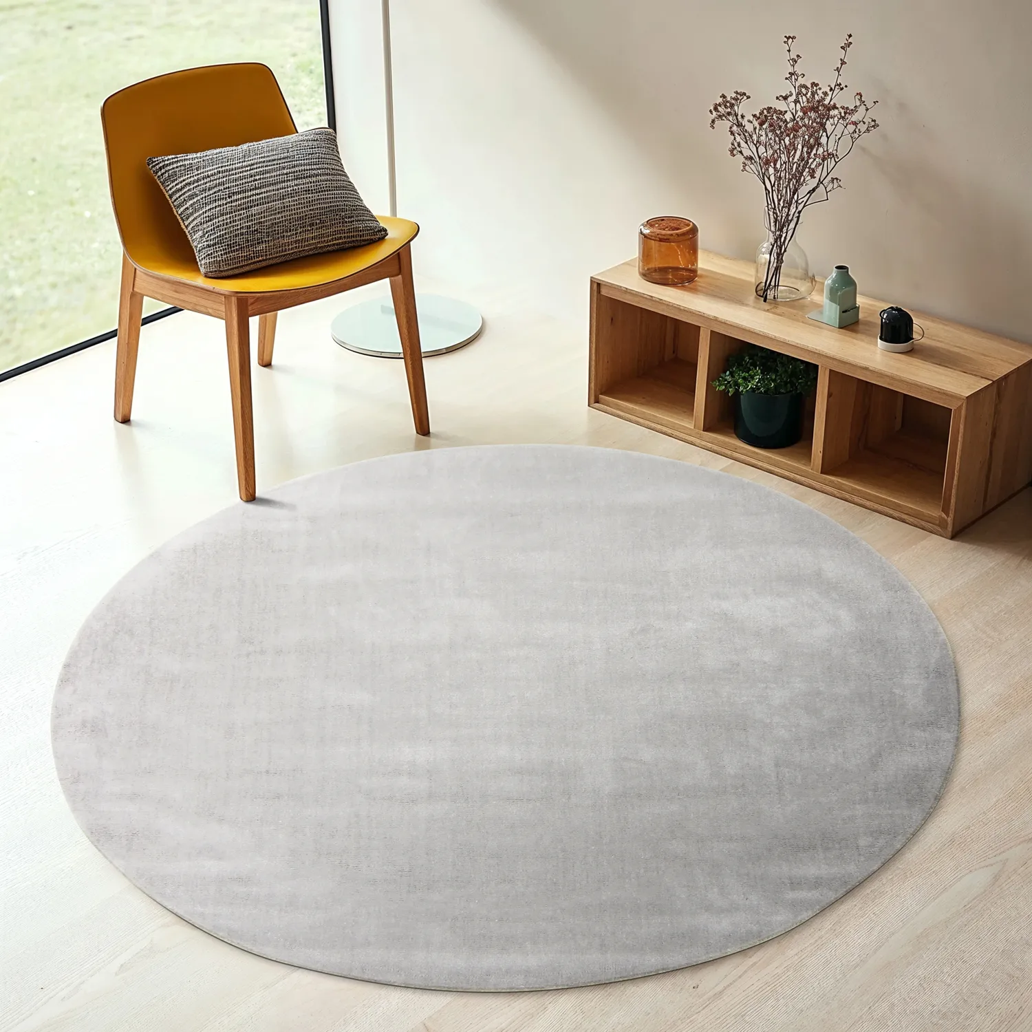 Tapis rond - PET recyclé avec aspect viscose (gris)
