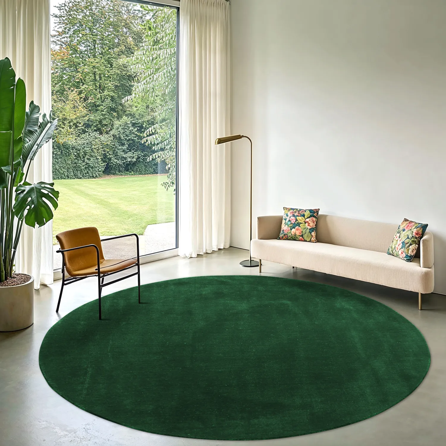 Tapis rond - PET recyclé avec aspect viscose (vert)