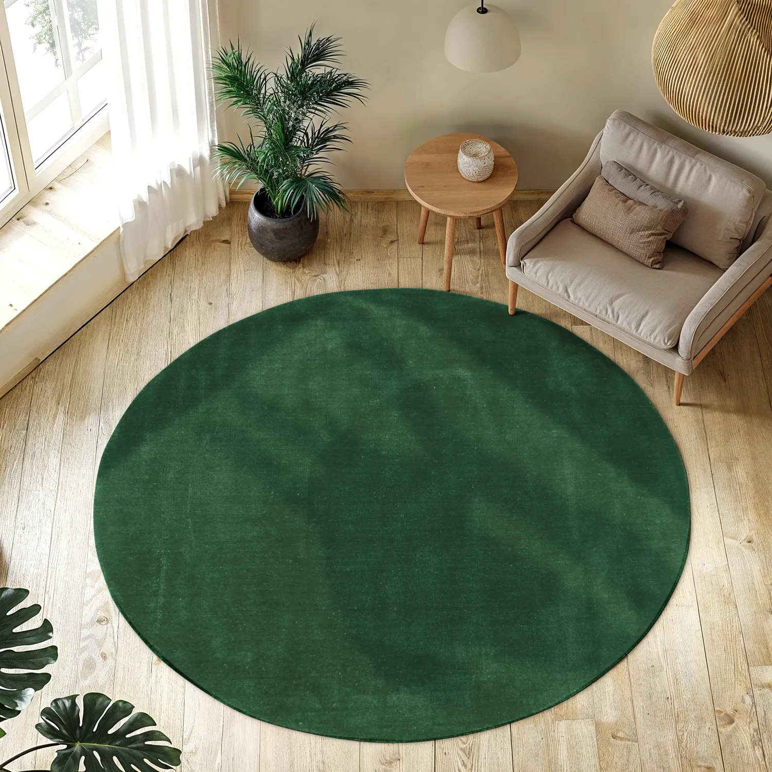Tapis rond - PET recyclé avec aspect viscose (vert)