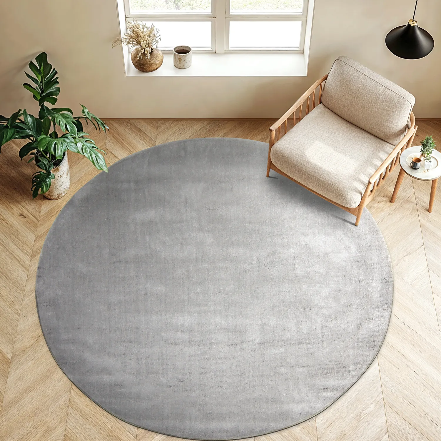 Tapis rond - PET recyclé avec aspect viscose (gris)
