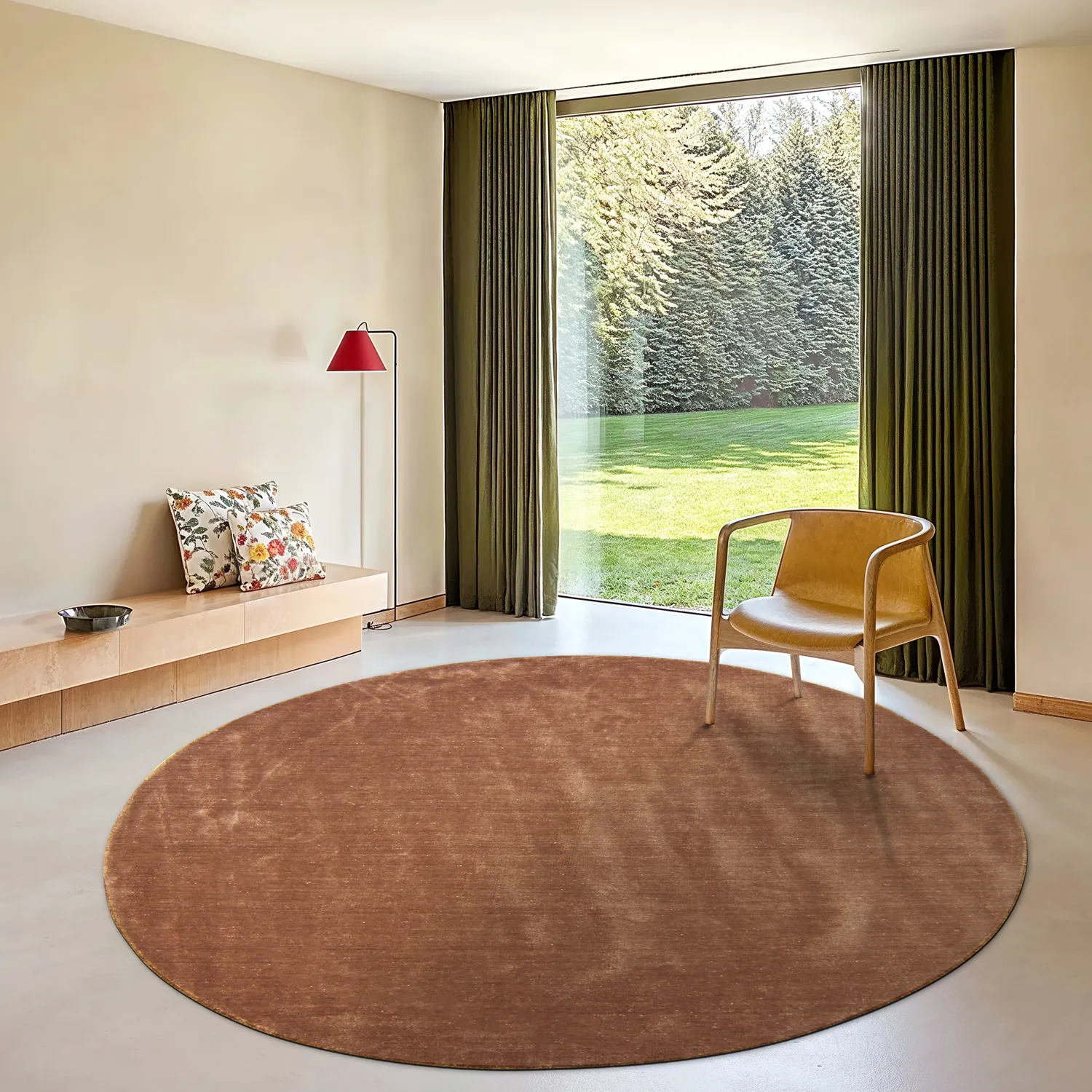 Tapis rond - PET recyclé avec aspect viscose (marron)