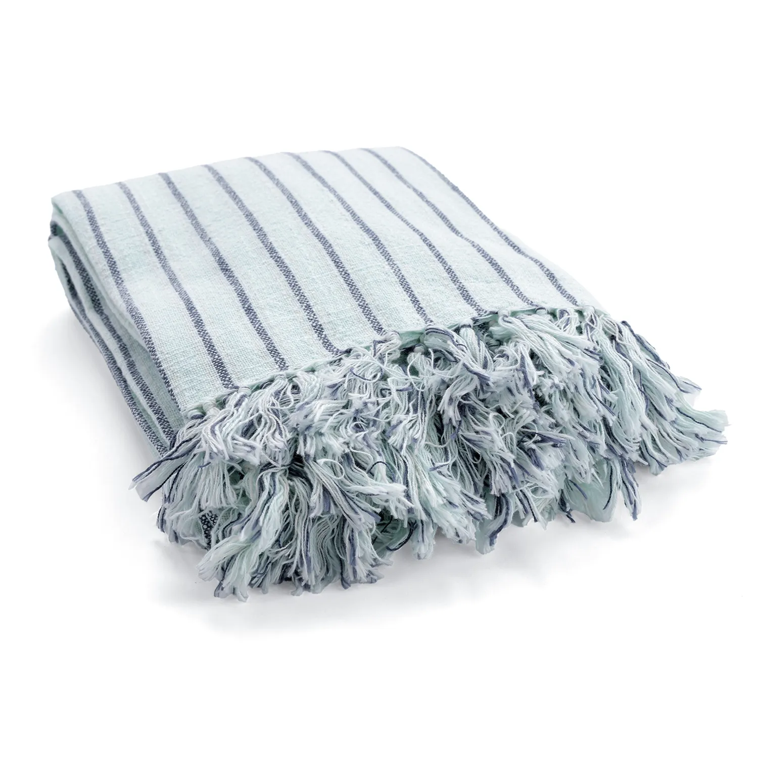 Couvertures - Rumi stripe cotton throw (bleu clair/marine/crème)