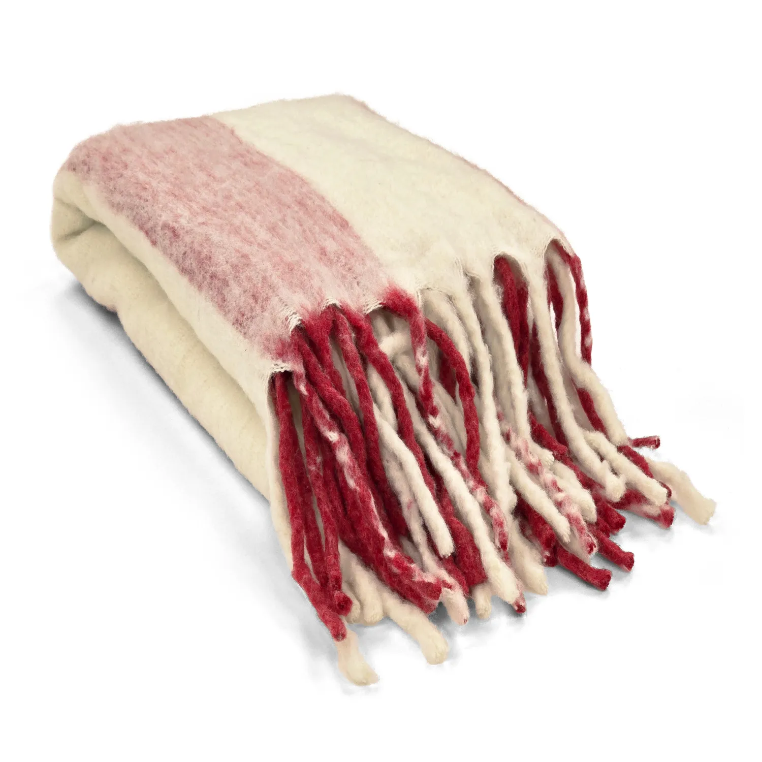 Plaids - Plaid en mélange de laine - Beatriz Stripe (rouge/blanc)