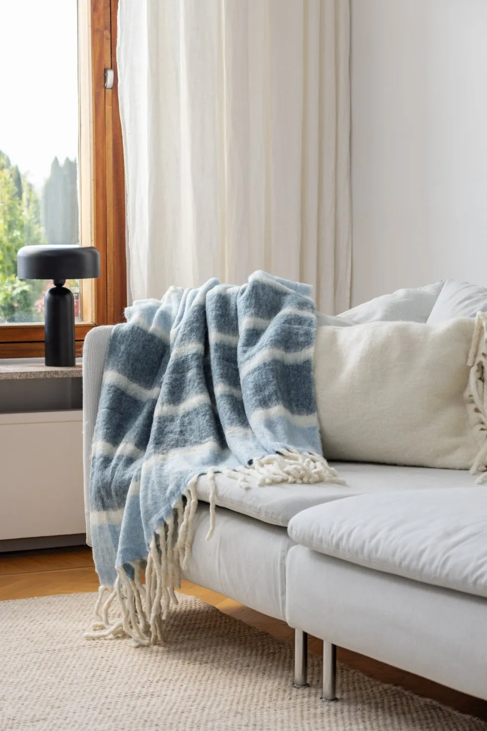 Plaid en mélange de laine - Charlotte (bleu)
