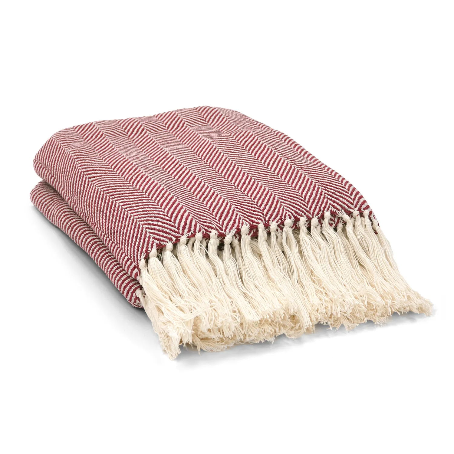Plaids - Plaid en coton - Denisa Fishbone (rouge/blanc)