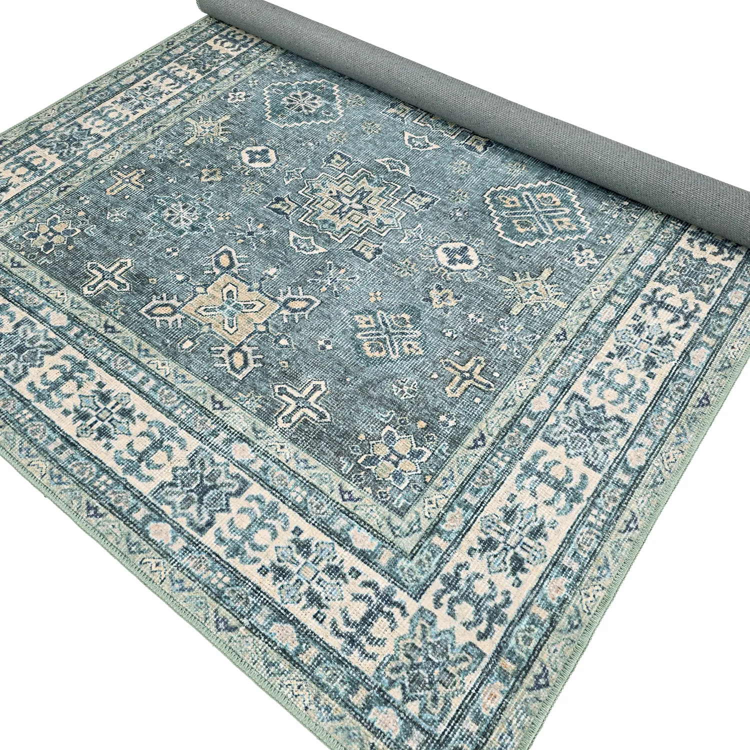 Tapis tissé à plat - Benaluna (bleu/vert)