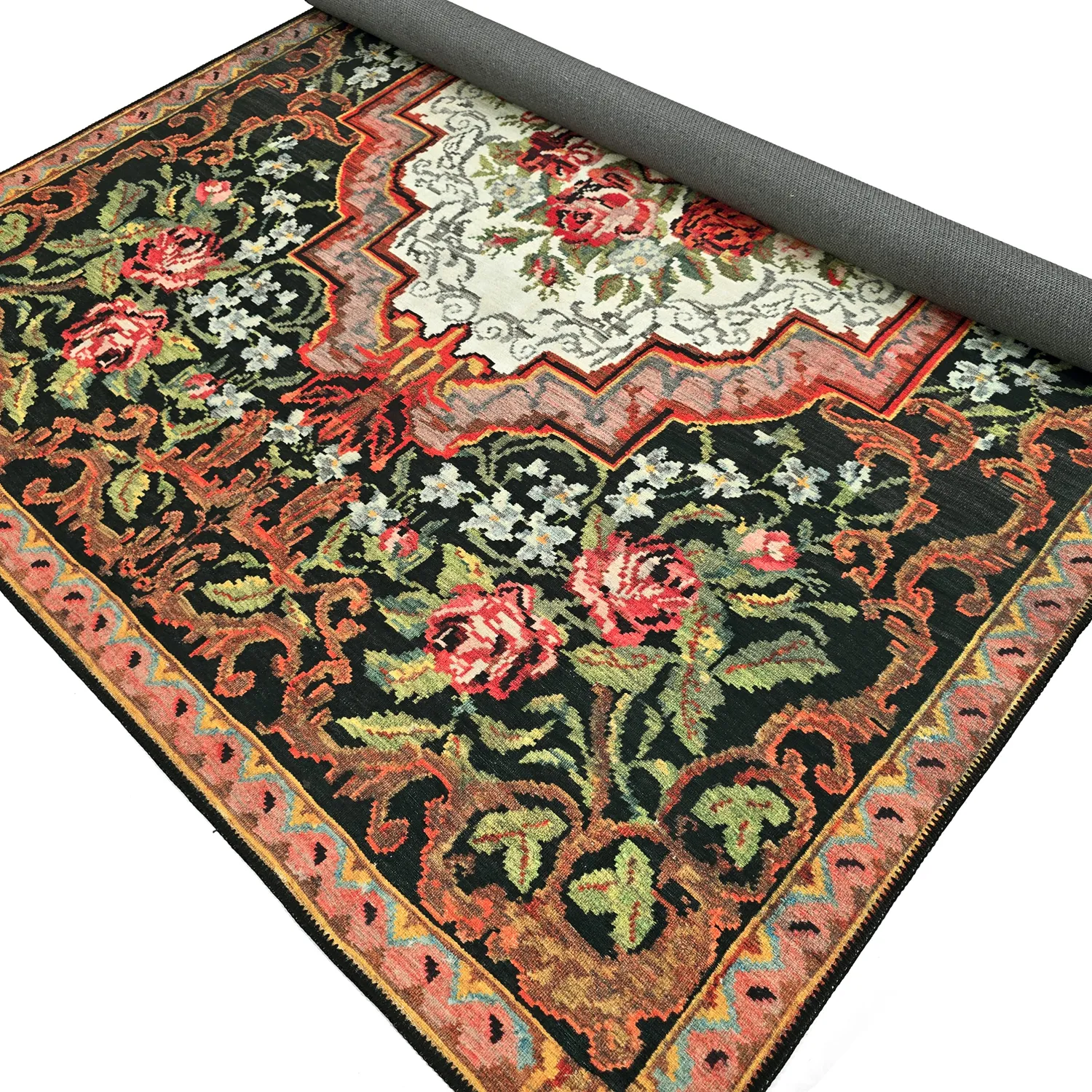 Tapis tissé à plat - Masarida (noir/multi)