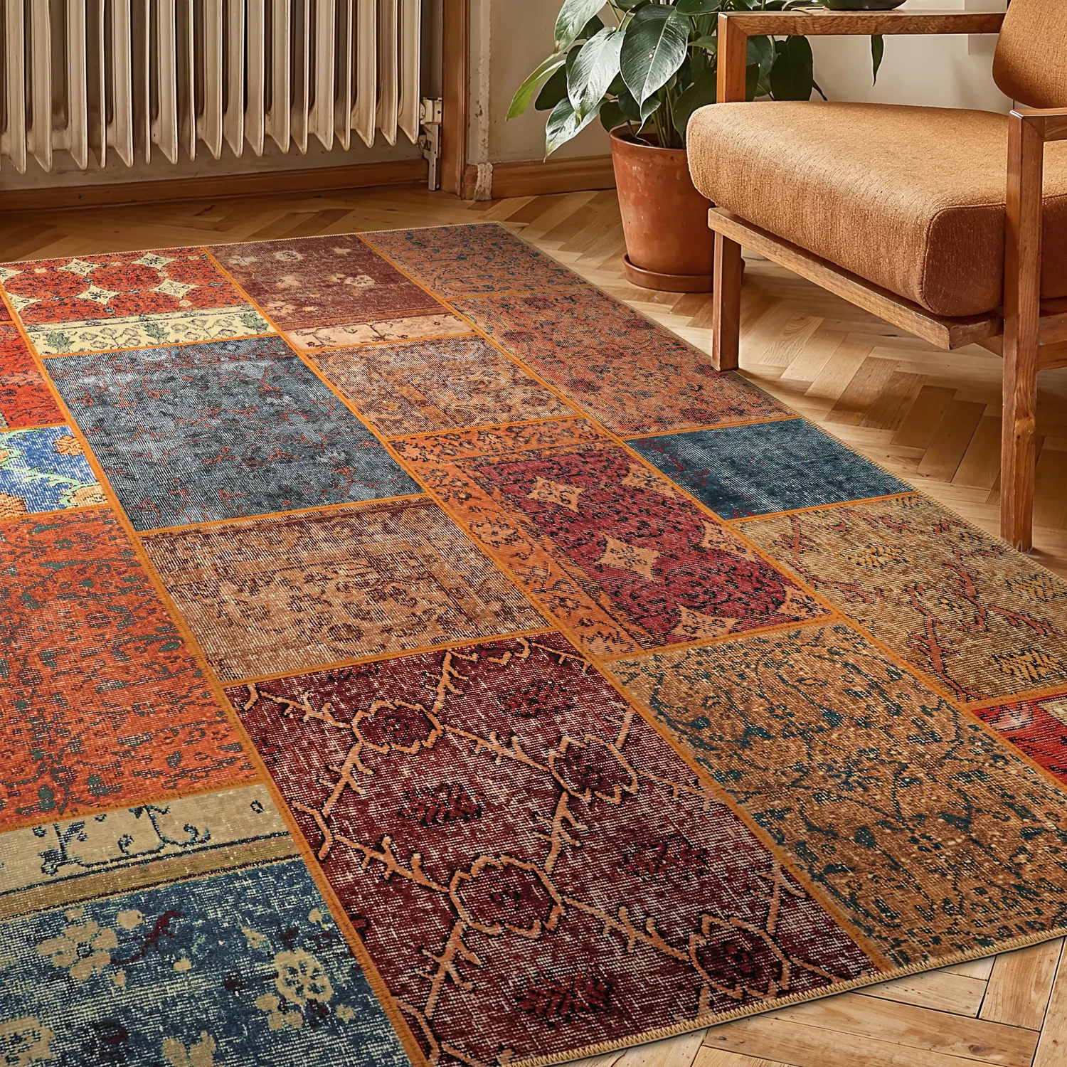 Tapis tissé à plat - Myrina (rouge/multicolore)