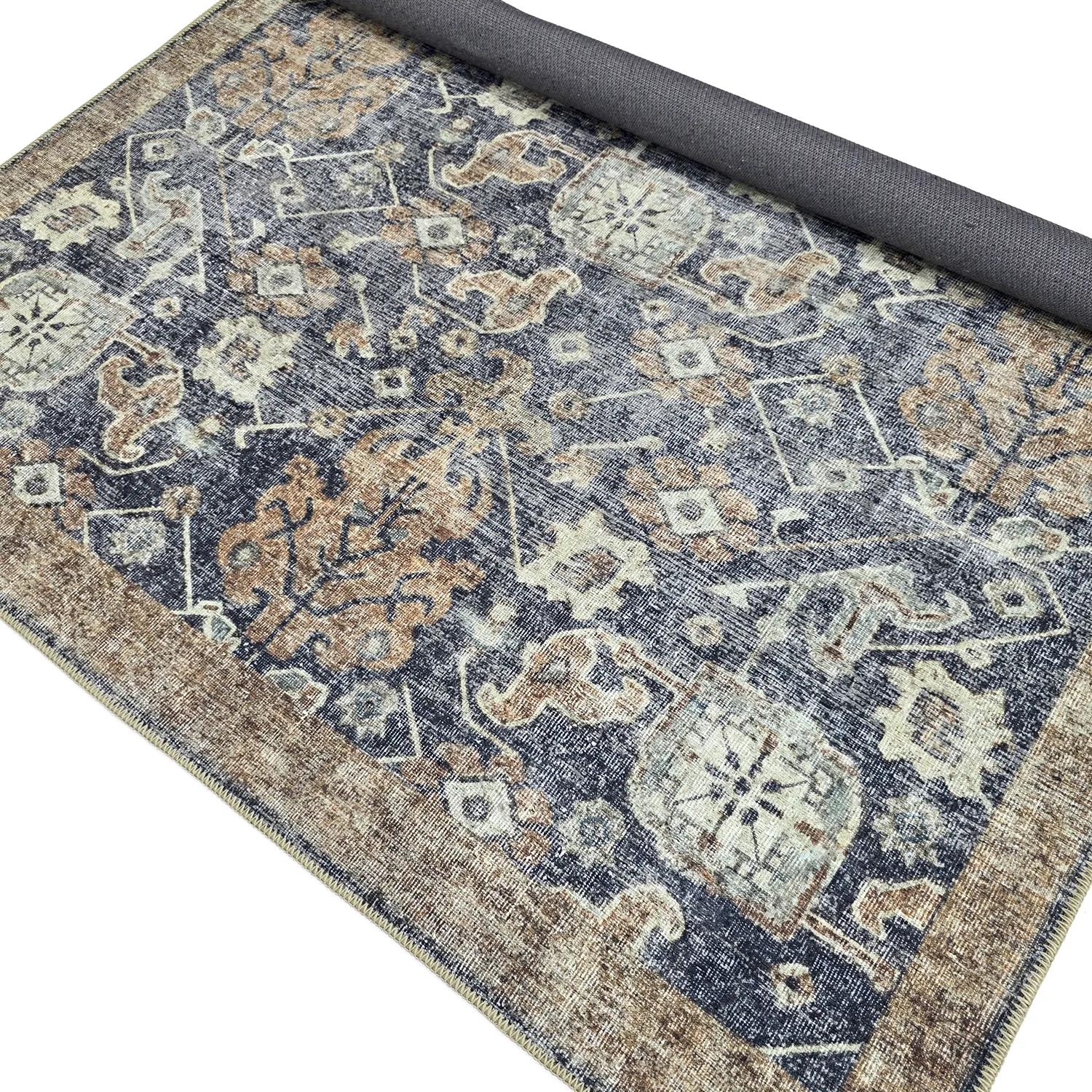 Tapis tissé à plat - Noura (bleu foncé)