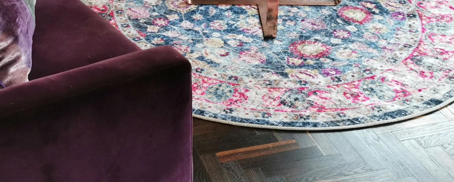 Tapis rond - Bouhjar (bleu/rose/multicolore)
