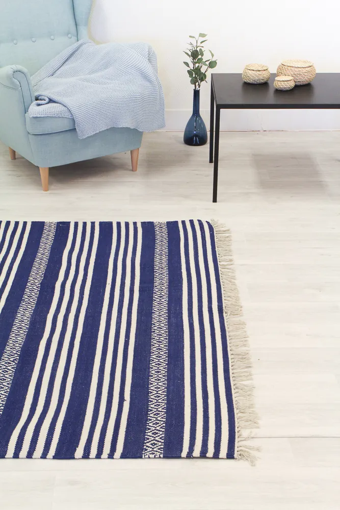 Tapis en patchwork - Ystad (bleu)