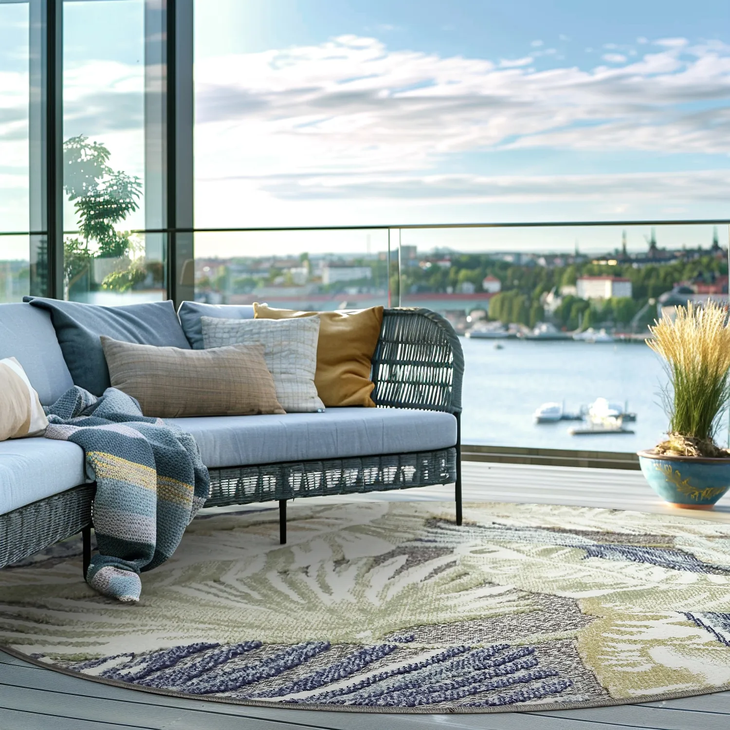 Tapis rond - Indoor/Outdoor Havana (bleu foncé/multi)