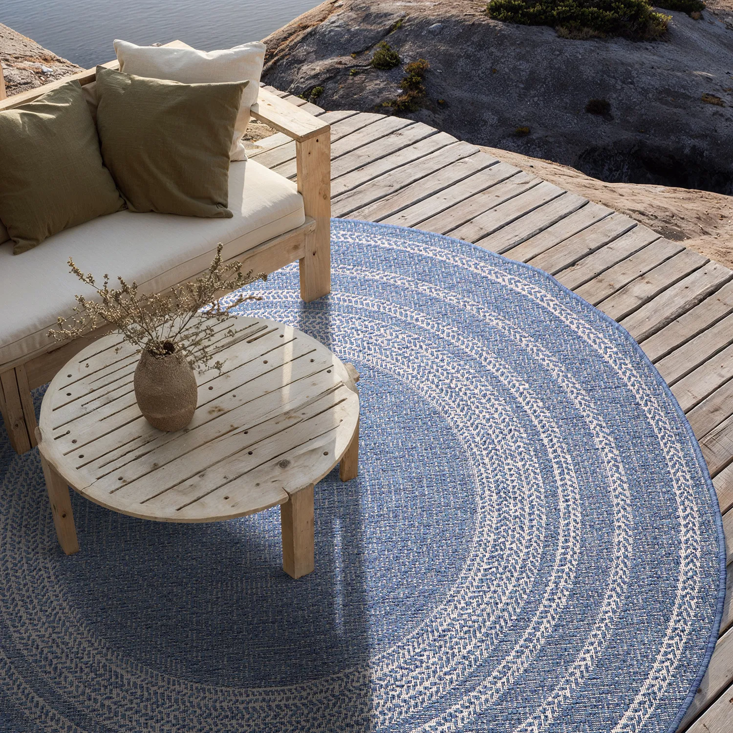 Tapis rond - Indoor/Outdoor Angus (bleu)