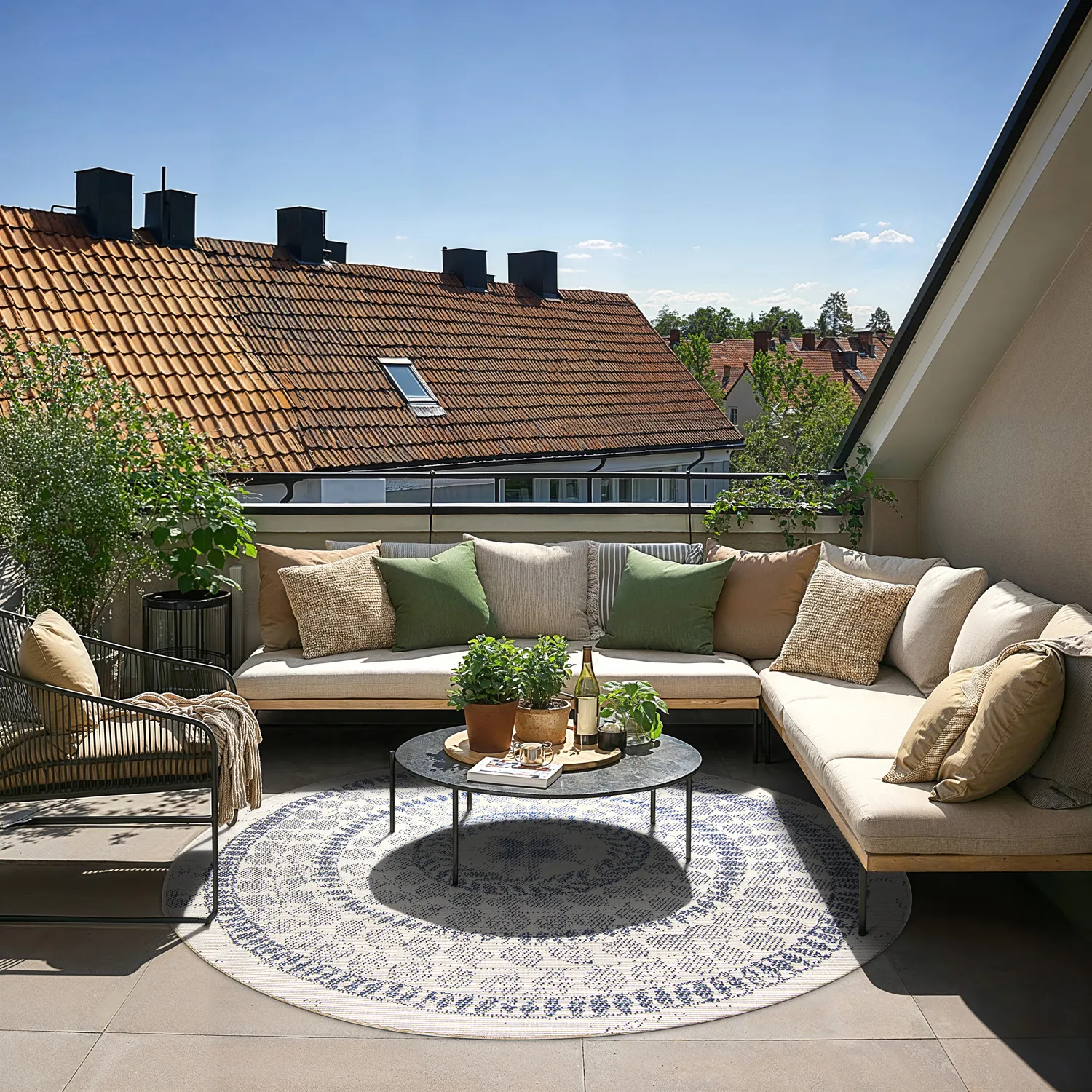 Tapis rond - Indoor/Outdoor Malcolm (bleu)