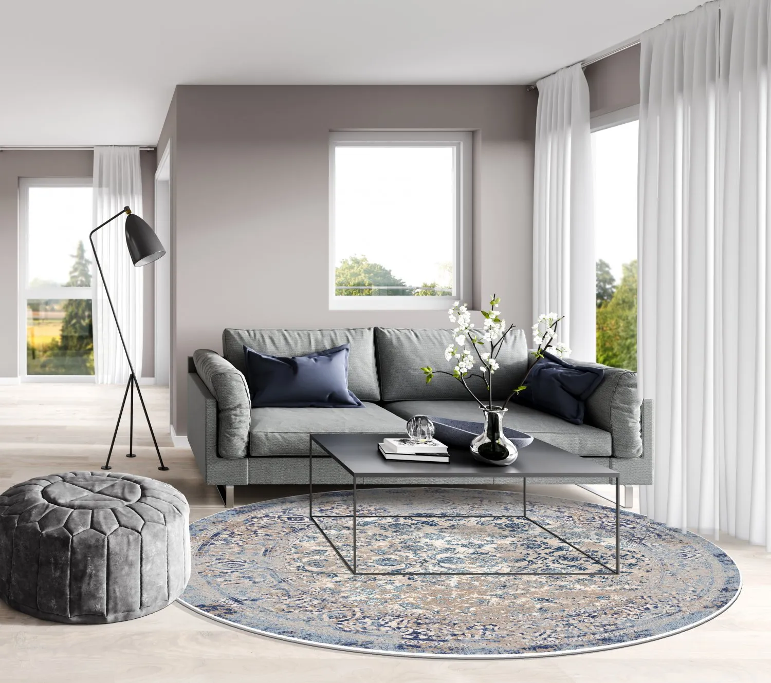 Tapis rond - Denizli (bleu)