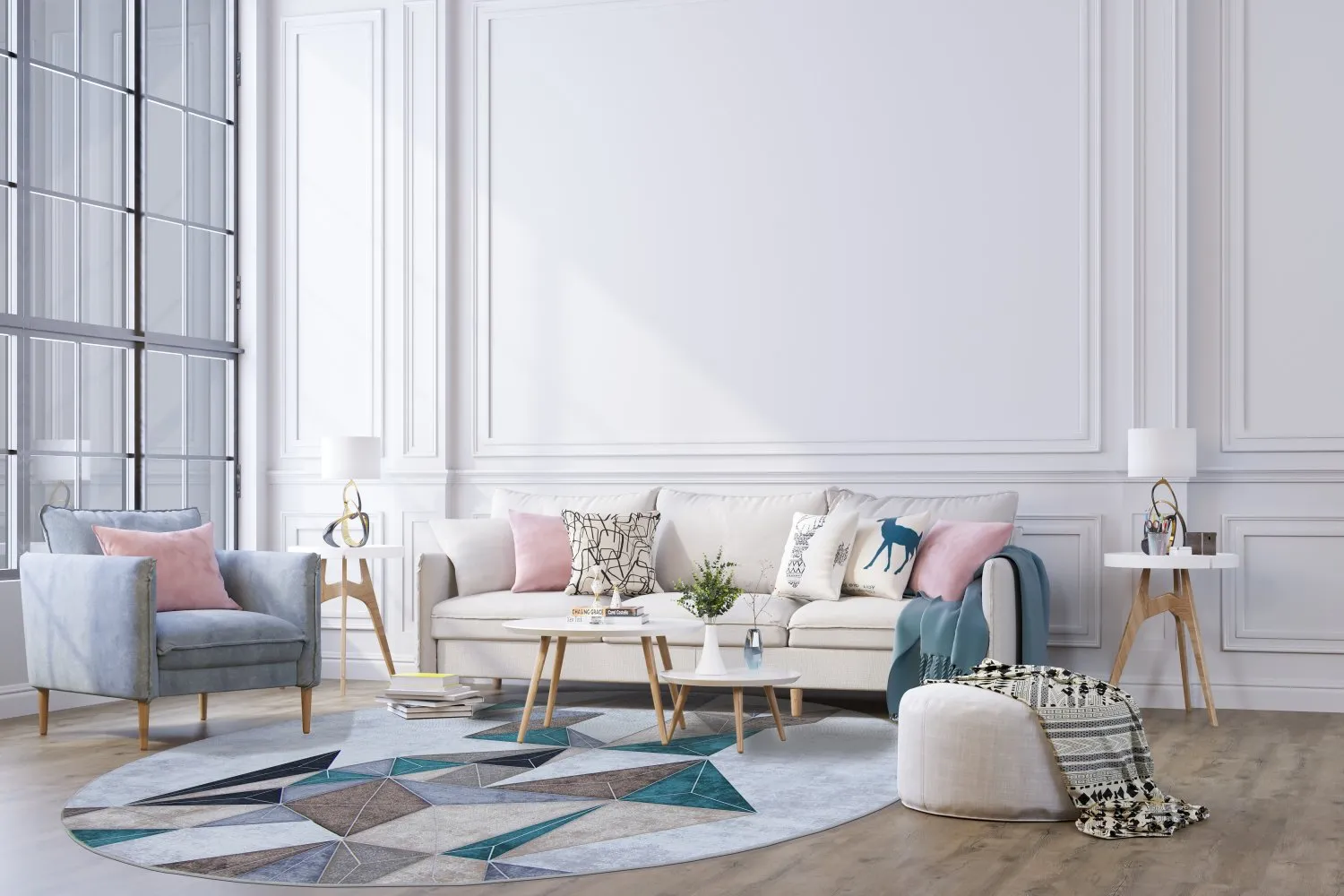 Tapis rond - Feres (gris/beige/multicolore)