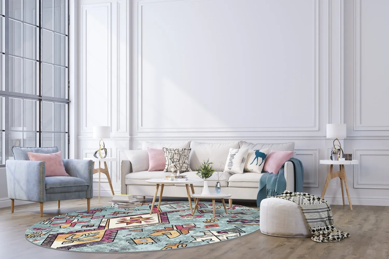 Tapis rond - Misare (bleu/multicolore)