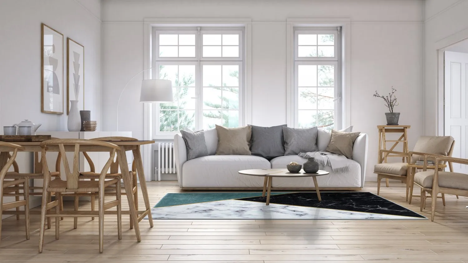 Tapis Wilton - Savino (noir/blanc/vert)