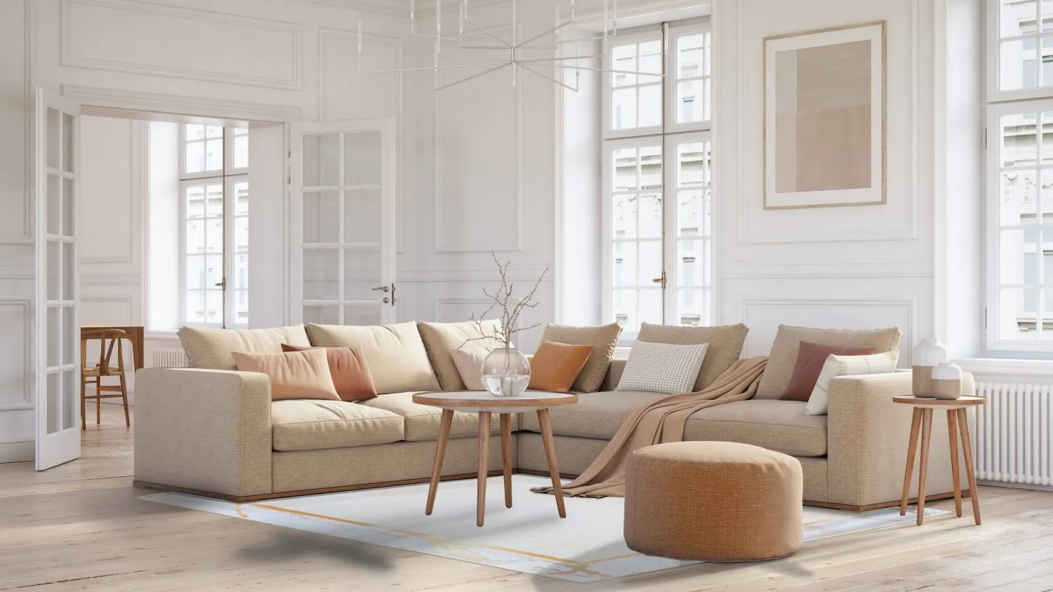 Tapis Wilton - Cerasia (beige/blanc/doré)