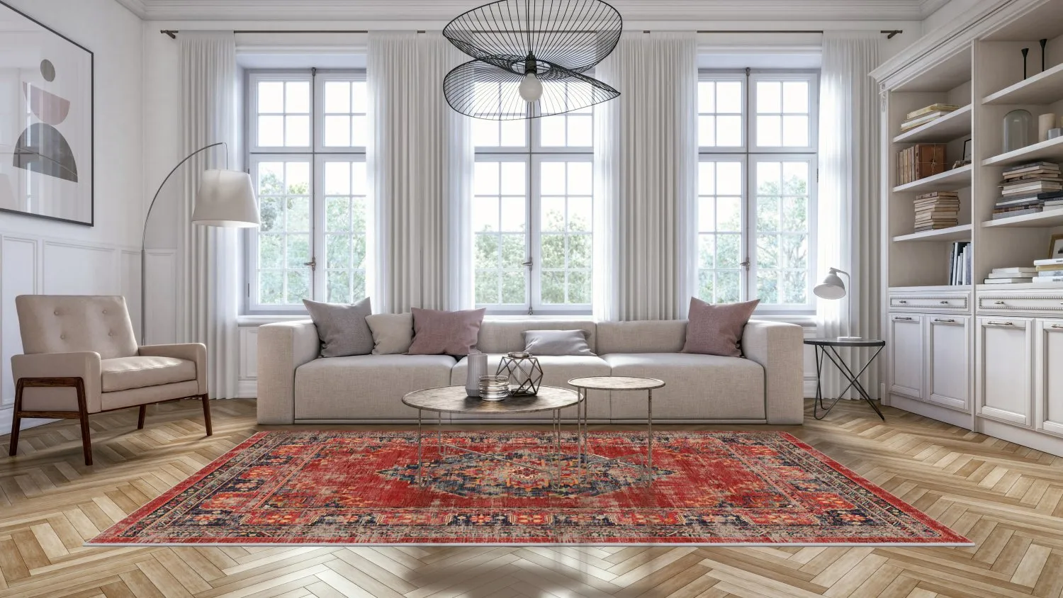 Tapis Wilton - Soussi (rouge/multicolore)