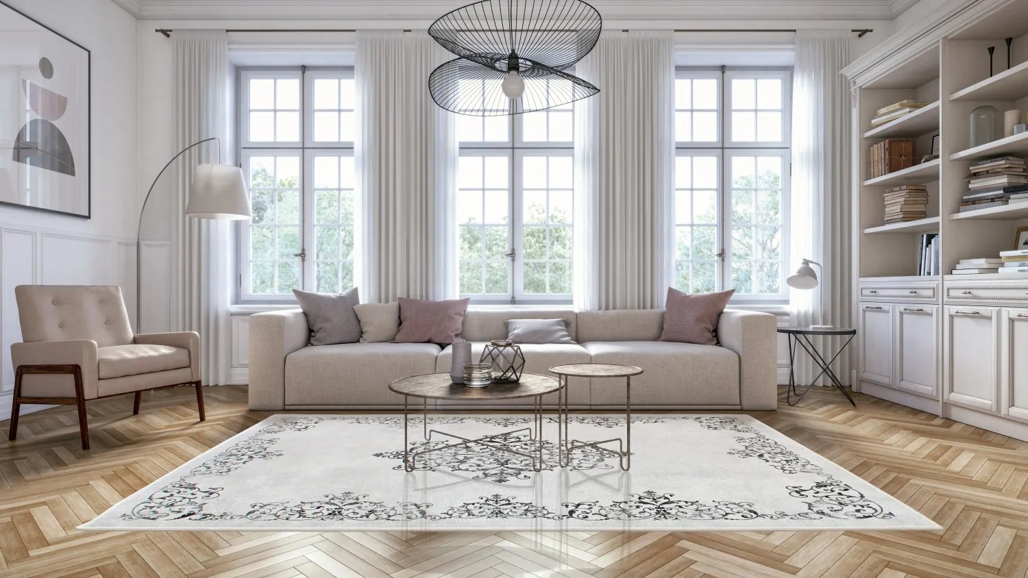 Tapis Wilton - Santi (blanc/noir)