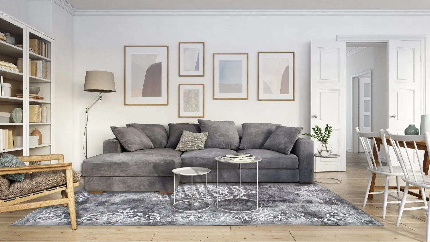 Tapis Wilton - Santi (gris foncé/blanc)