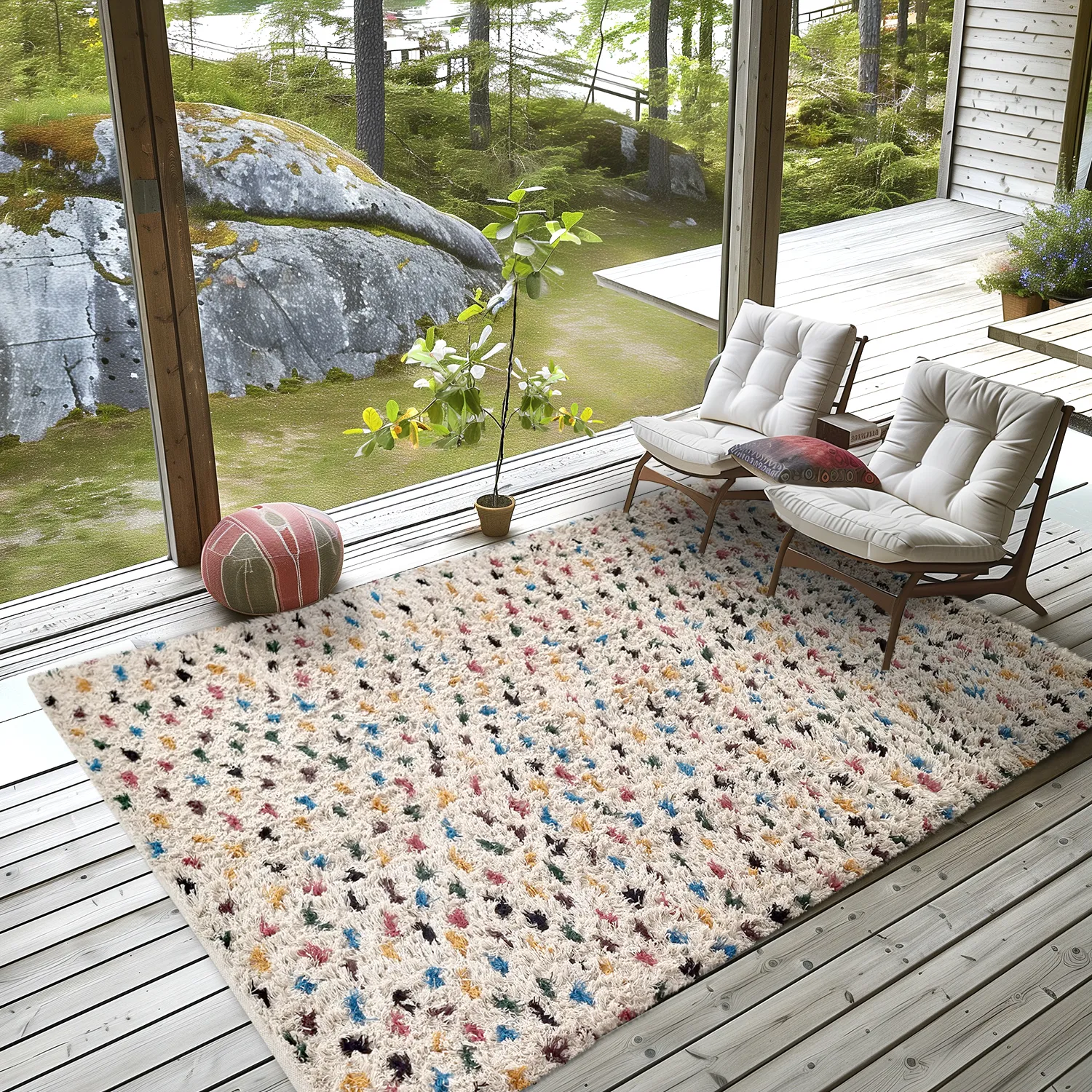 Tapis à poils longs - Litton Natural Cotton Shaggy (beige/multicolore)