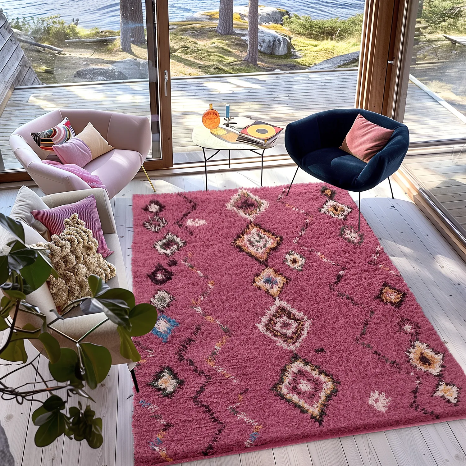 Tapis à poils longs - Nyle Natural Cotton Shaggy (rose/multicolore)