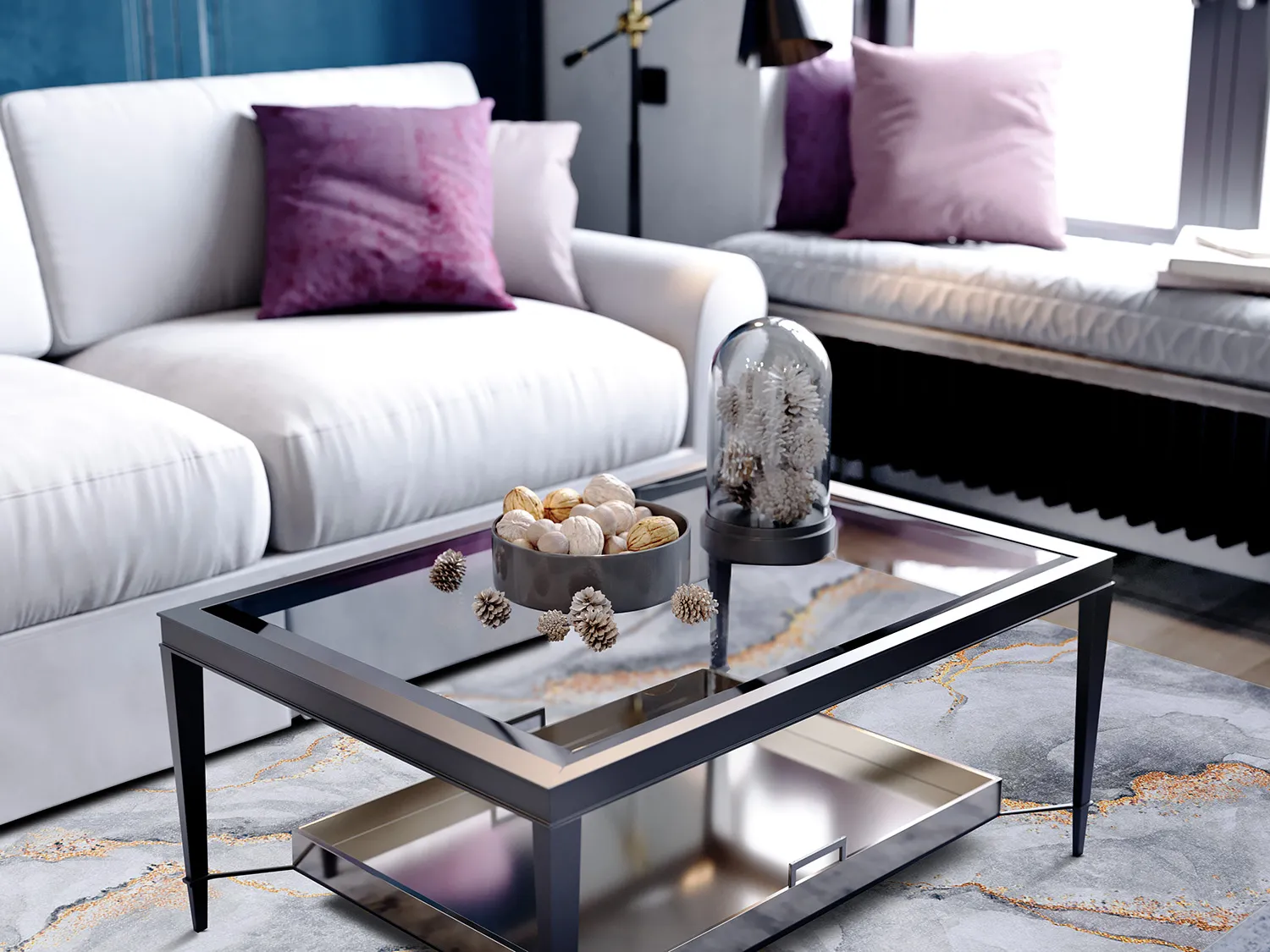 Tapis Wilton - Genova (gris/blanc/doré)