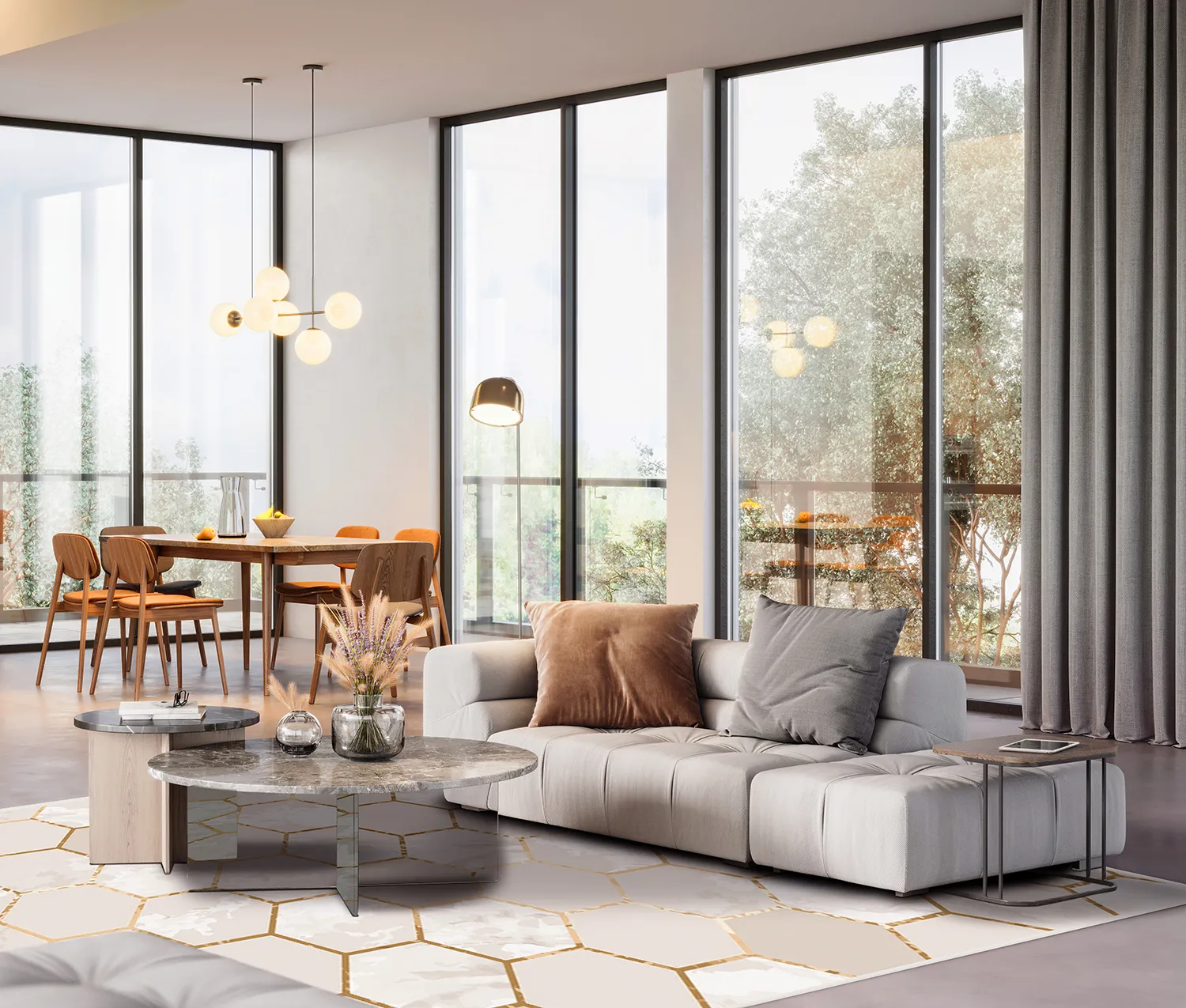 Tapis Wilton - Morino (beige/blanc/doré)