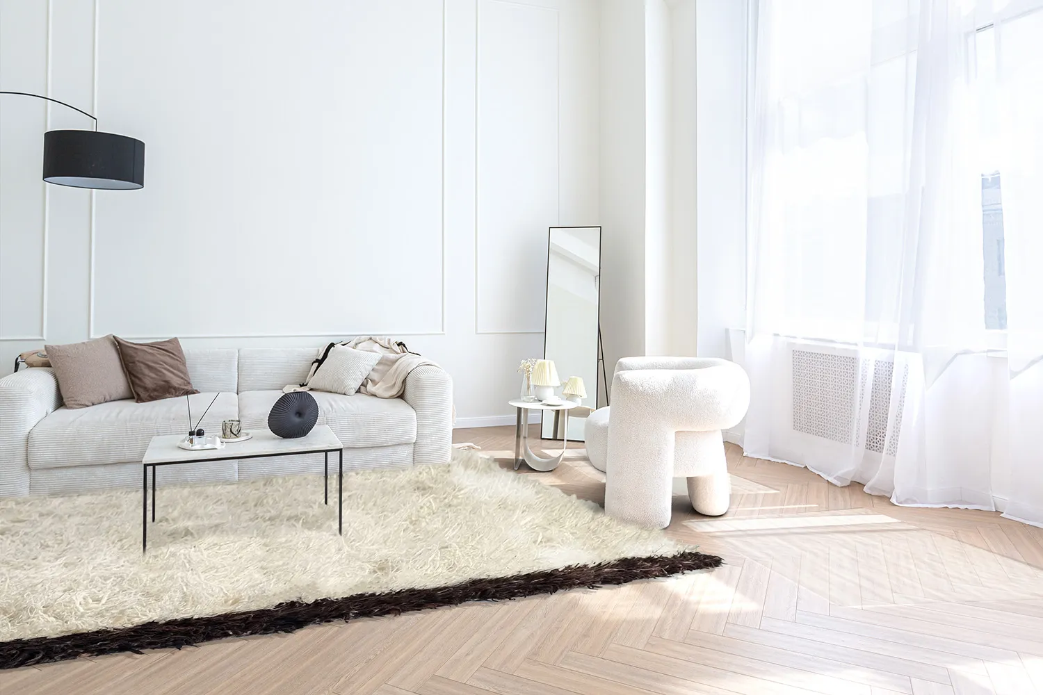 Tapis en laine - Nova (blanc/noir)