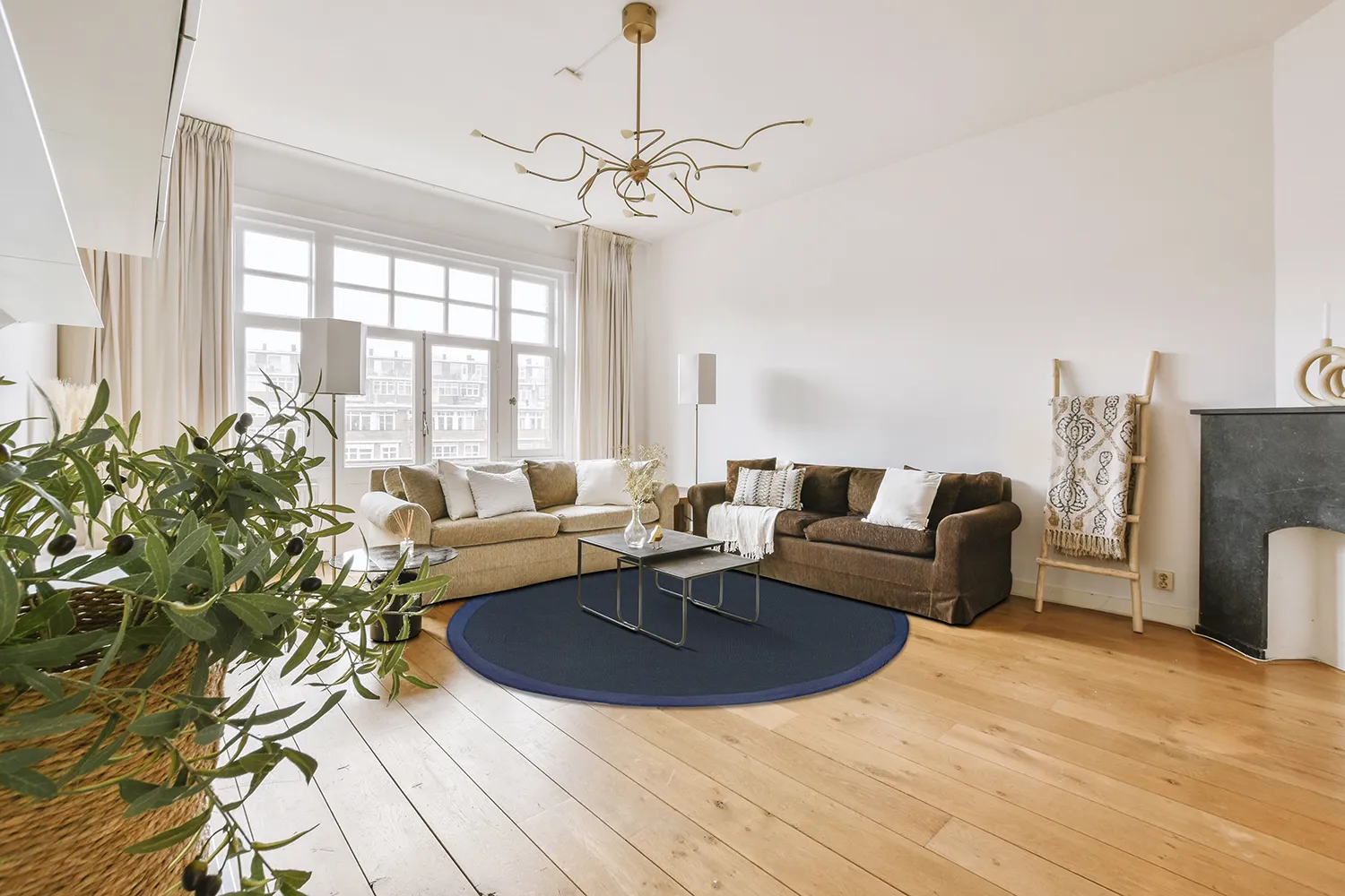 Tapis rond (sisal) - Agave (bleu foncé)