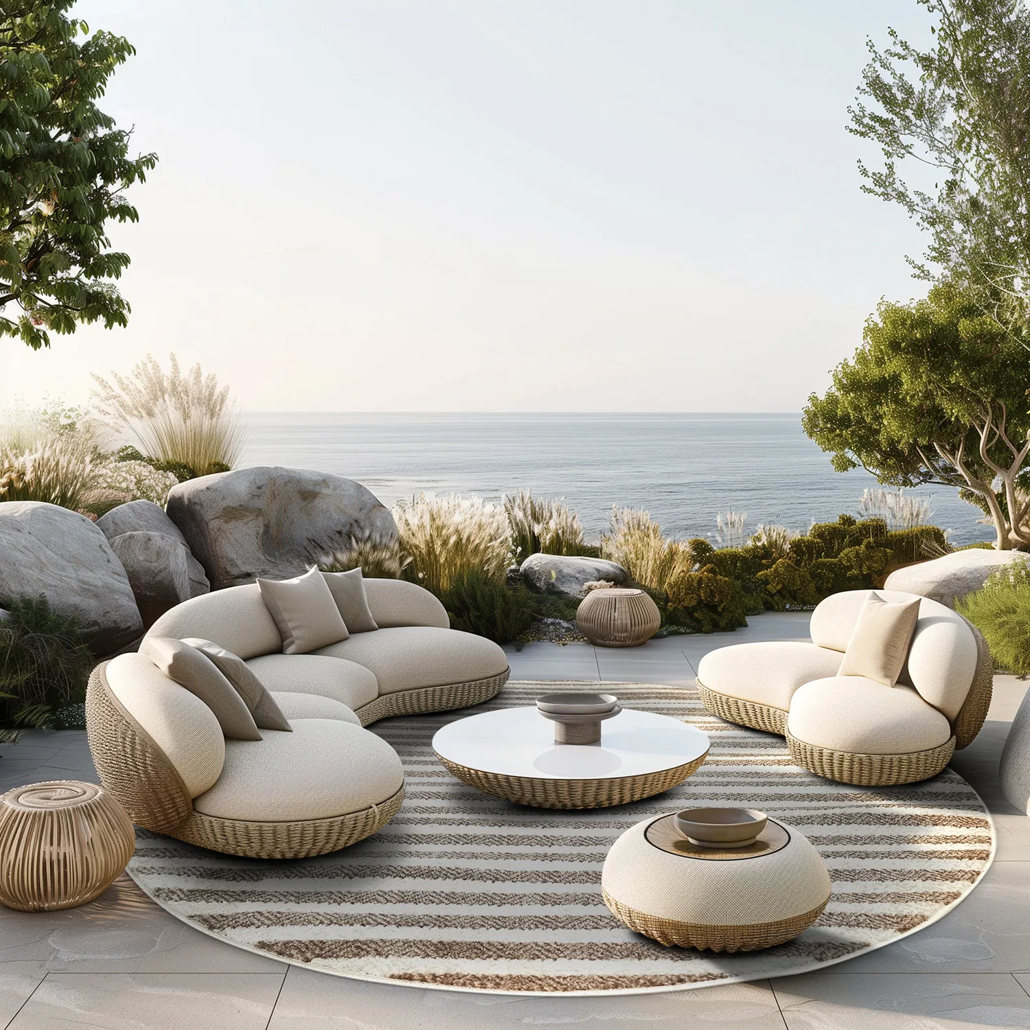 Tapis rond - Intérieur/Extérieur Baldwin (crème/beige)