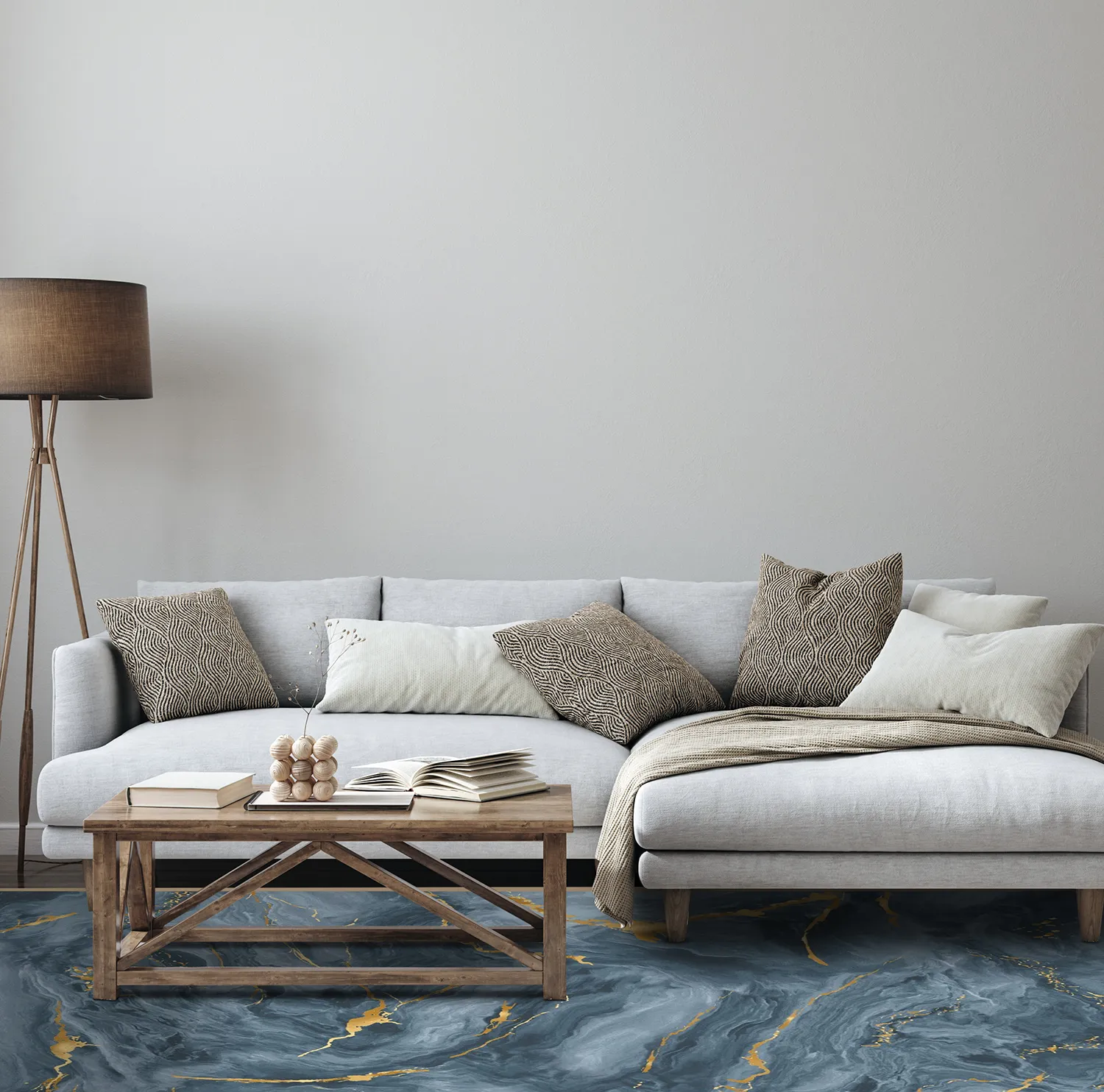 Tapis Wilton - Storm (bleu/doré)