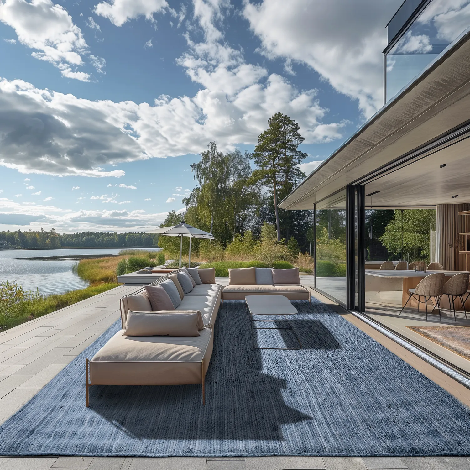 Tapis en jute - Amasia (bleu)