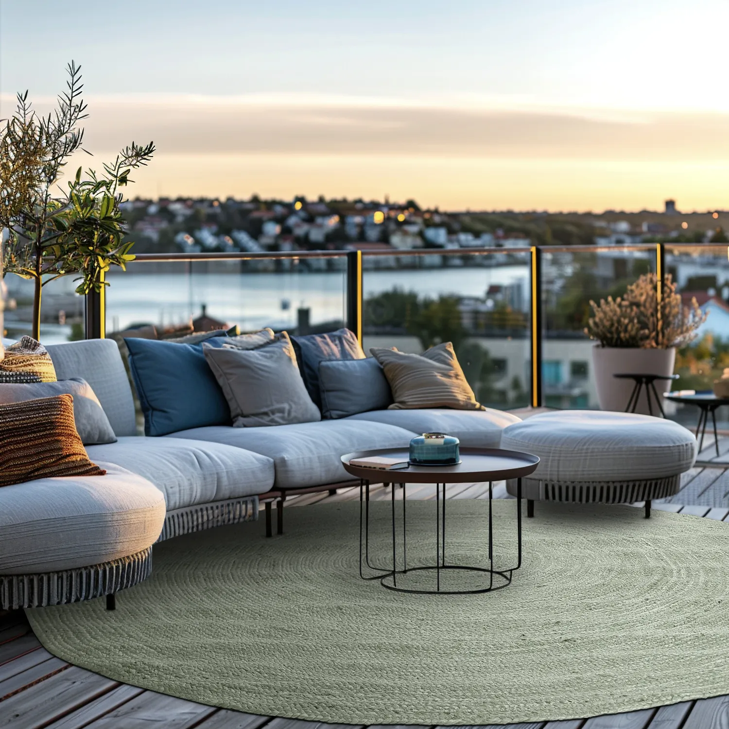 Tapis rond en jute - Amasia (gris)