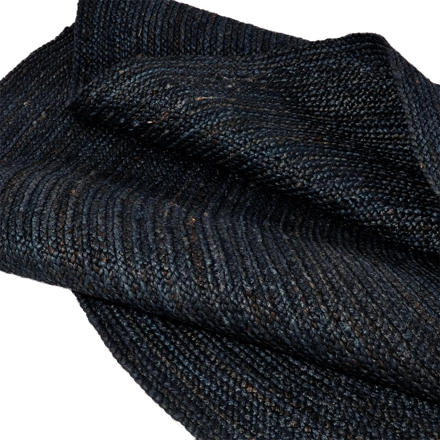 Tapis rond en jute - Amasia (bleu foncé)