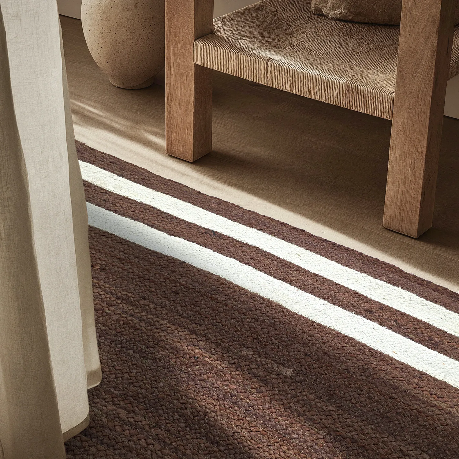 Tapis chanvre - Jessore (marron/blanc)