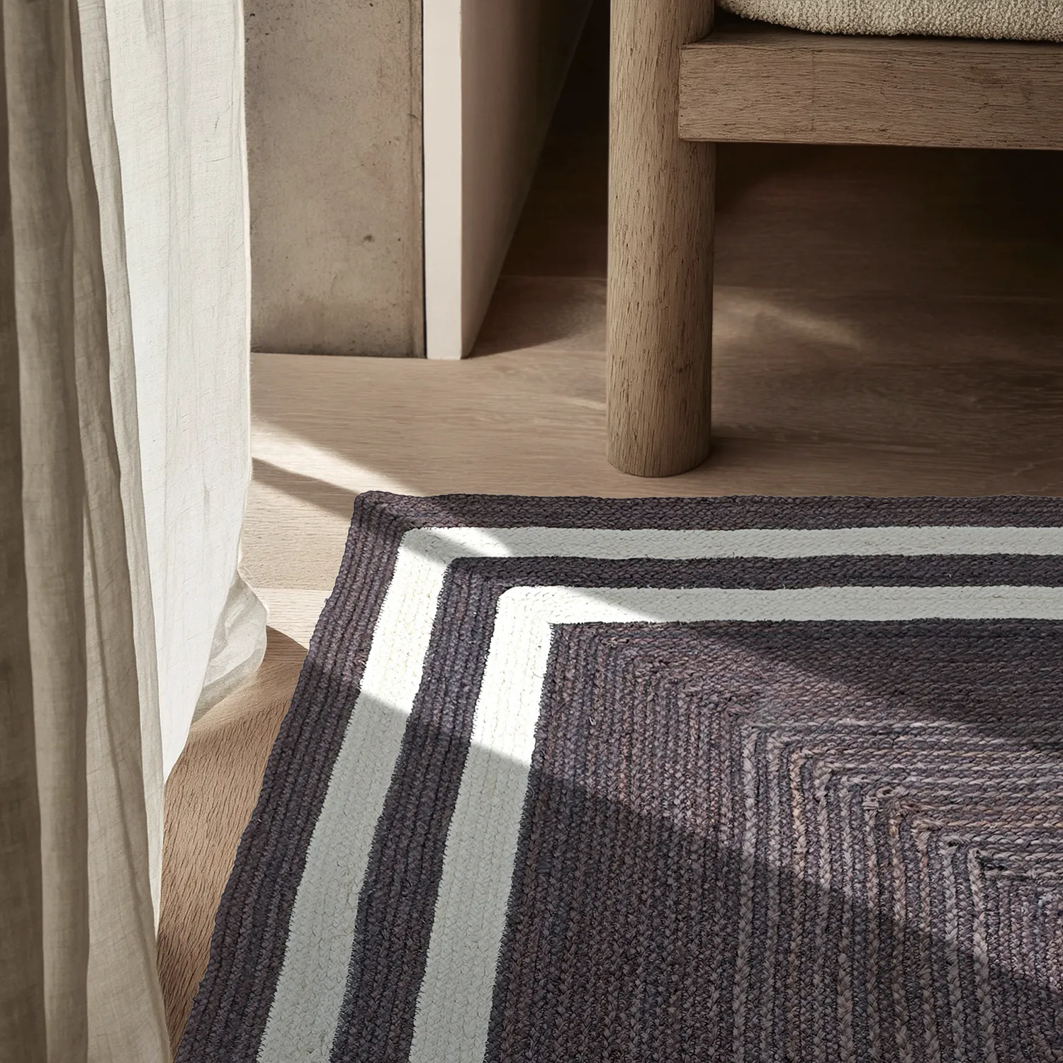 Tapis chanvre - Jessore (taupe foncé/blanc)